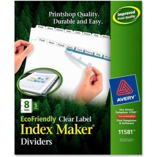 Avery Dennison Avery Eco-friendly Index Divider, Print-on, 8.5"x11", 8 Tabs, 5 Sets, White/White 11581